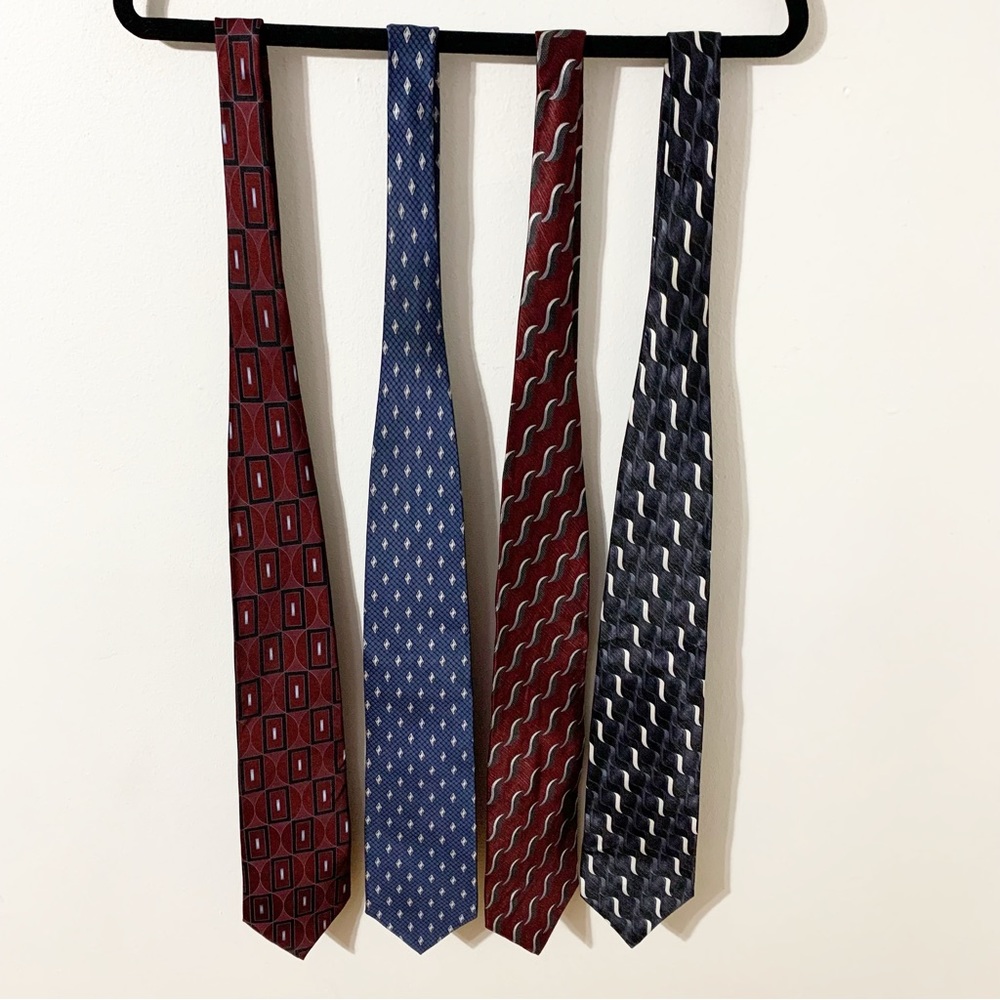 Carlo Palazzi Bundle of Four Silk Neck Ties Varying Patterns and Colors
